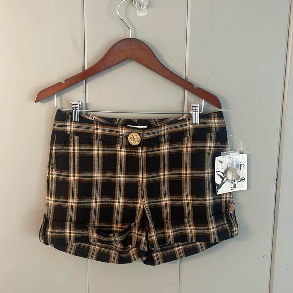 NWT Kenzie Girl Linen Shorts Black Plaid Preppy Quiet Luxury Old Money Neutral